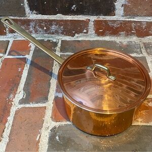 Vintage Copper Sauce Pan (6 1/2” wide) with lid Marked “Solid Copper Korea”